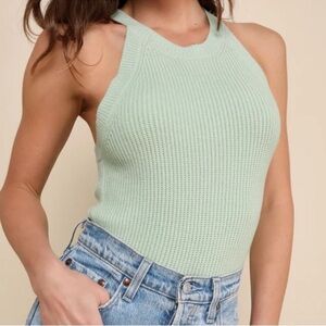 Lulus Staycation Sweetie Light Green Knit High Neck Tank Top Size Small NWT